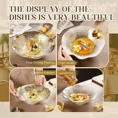 10.4 Inch Ceramic Serving Bowl, Lotus Leaf Wave Edge with Gradual Star Pattern, Handmade Reinforced Porcelain Pasta Bowl, Dishwasher Safe Tableware