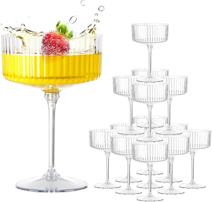 LIYH 20 Pcs Plastic Champagne Glasses 10 Oz Cocktail Coupe Glasses Champagne by LIYHLoveinyourheart