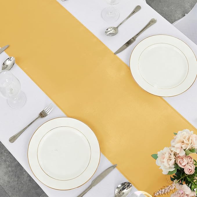 4-Pack Gold Satin Table Runner 12 x 108 Inch Long Fuchsia Bright and Smooth - Image 4