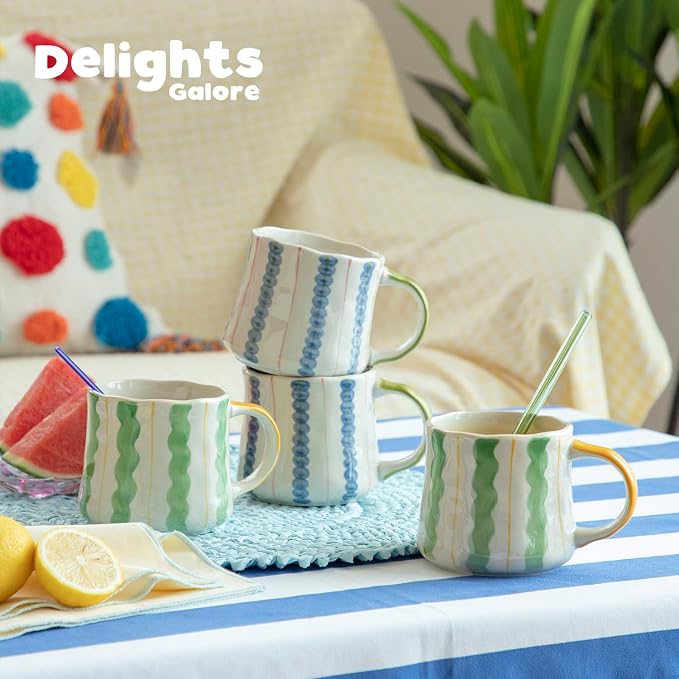 Striped Ceramic Coffee Mug Set of 4 - Image 4
