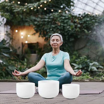 FMTY 7inch 8inch 9inch Crystal singing bowls set sound bowl for healing Mindfulness, Meditation, Yoga, Spiritual and Body Healing Chakra Singing Bowl (7C+8D+9A, 7inch+8inch+9inch with Travel bag)