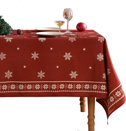 ISAENNE Designer Christmas Red Small Square Tablecloth,Linen Table Cloth with Snowflakes Pattern,Wrinkle Resistant Decor Tablecloths for Dining Kitchen Thanksgiving Christmas,55"*55"-Carol C