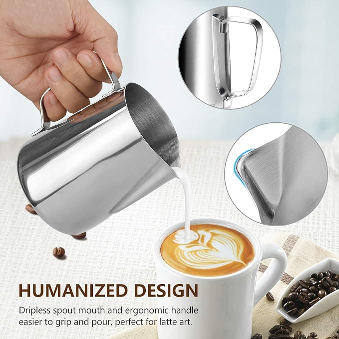 HOOMIL Milk Frothing Pitcher, 12oz/20oz/32oz 304 Stainless Steel | Steaming - Image 4