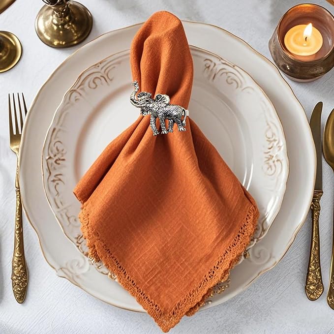 Elephant Napkin Rings Set of 12 Silver Metal Animal Napkin Ring - Image 2