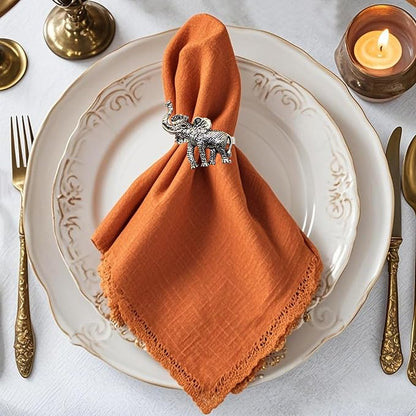 Elephant Napkin Rings Set of 12 Silver Metal Animal Napkin Ring - Image 2