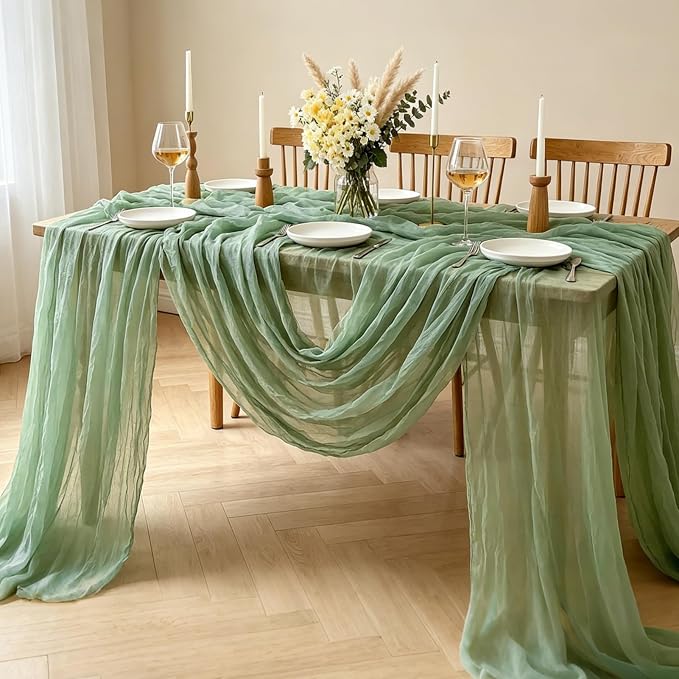 6Pcs Sage Green Cheesecloth Table Runner, 10FT Rustic Green Boho Gauze Table - Image 7
