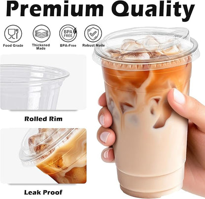 24 oz 50 Pack Clear Plastic Cups with Lids, Sturdy Iced Coffee Cups with Sip Lids, Disposable Food Safe Smoothie Cup for Cold Drinks, Juice, Milkshake