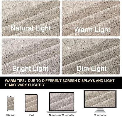 PrinceDeco Linen Texture Curtains Soild 100% Blackout Thermal Insulated with White Liner Blackout Curtains for Bedroom 90 Inches Long 2 Panels,52" Wide,90" Length Noise Reducing Curtains, Stone