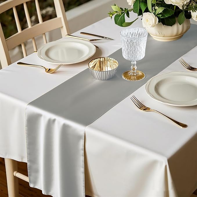 Pack of 10 Wedding Satin Silver Table Runners 12 x 108 Inches Silver Gray Table - Image 6
