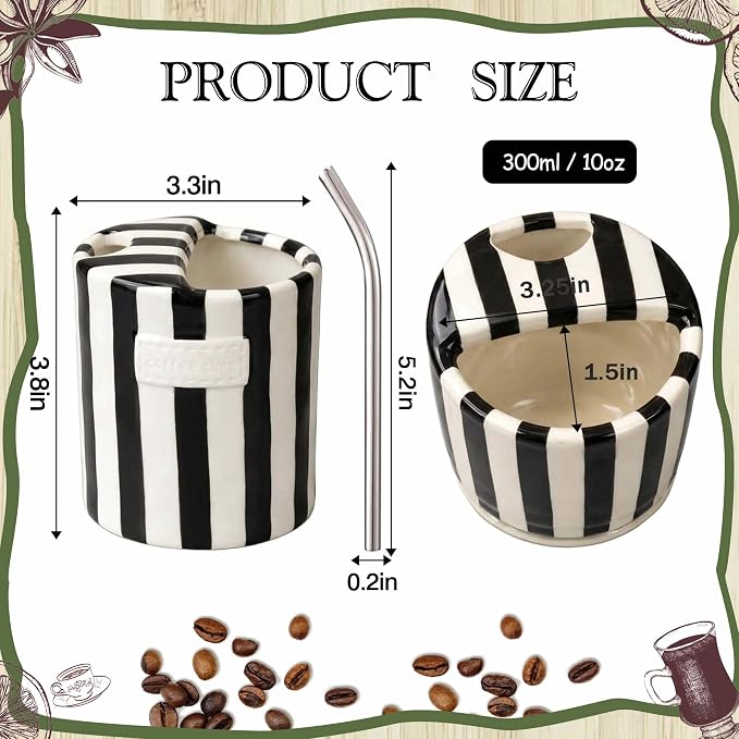Ceramic Coffee Mugs 10 oz Retro Striped Coffee Mug No Handle - Image 3