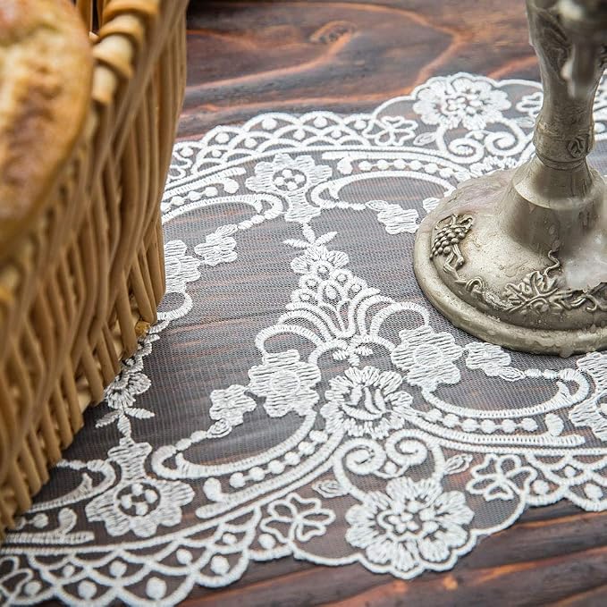 ARTABLE White Small Lace Table Runner Macrame Dresser Scarf 10 x 36 Inch | - Image 5