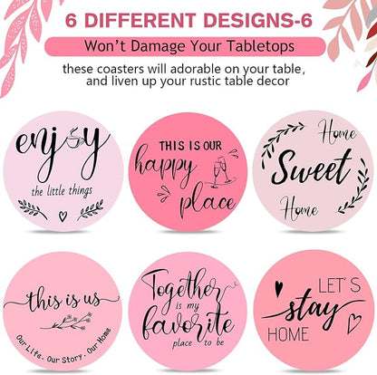 Queekay Coasters Set of 6 House Warming Gifts New Home Wooden Farmhouse Drink - Image 4