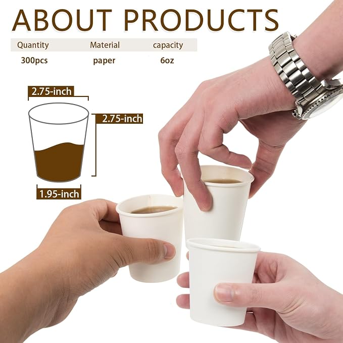 Vumdua 100 Pcs 6 oz Disposable Paper Cups, Hot Cold Beverage Drinking Cup - Image 2