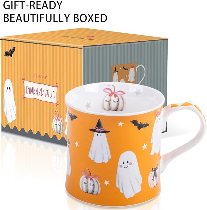 Cute Ghost Halloween Coffee Mug, 12oz Orange Ceramic Coffee Cup - Image 4