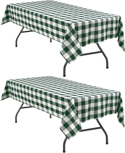 Checkered Tablecloth 2 Pack 52 x 70 inch, Forest Green and White | Waterproof by Hiasan