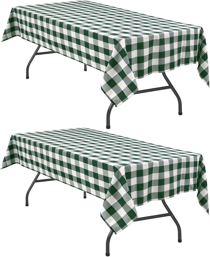 Forest Green and White Plaid Tablecloth, 2 Pack, 60 x 120 inch | Waterproof by Hiasan