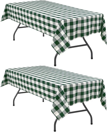Plaid Tablecloth 2 Pack, 60 x 84 inch, Forest Green and White | Waterproof by Hiasan