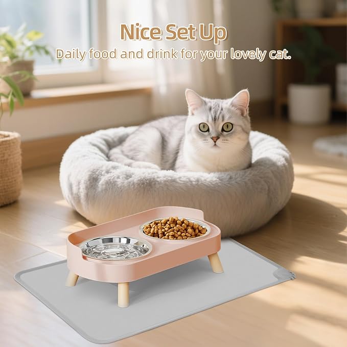 Elevated Cat Bowl with Food Mat, Raised Cat Food and Water Bowl Set - Image 7