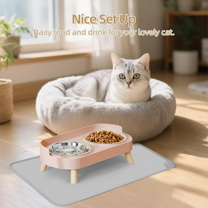 Elevated Cat Bowl with Food Mat, Raised Cat Food and Water Bowl Set - Image 7