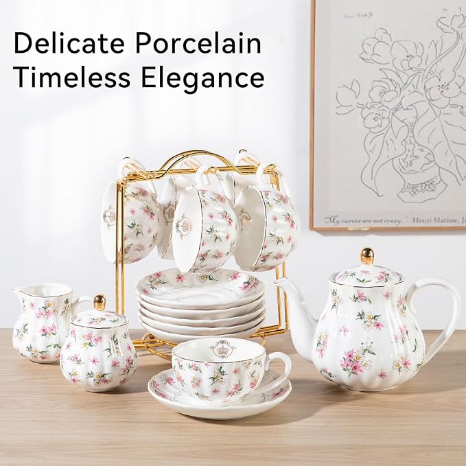 Porcelain Tea Sets British Royal Series, 8 OZ Cups & Saucer Service - Image 3