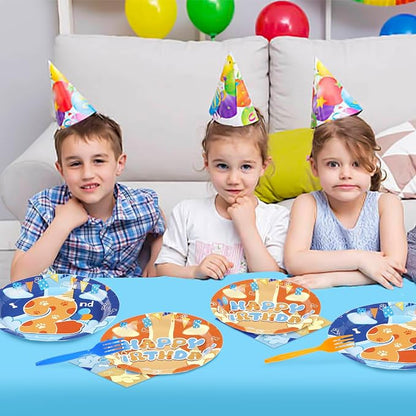 Grencian 96 Pcs Blue Cartoon Dog 2nd Birthday Decorations, Serves 24 | I'm Two - Image 3