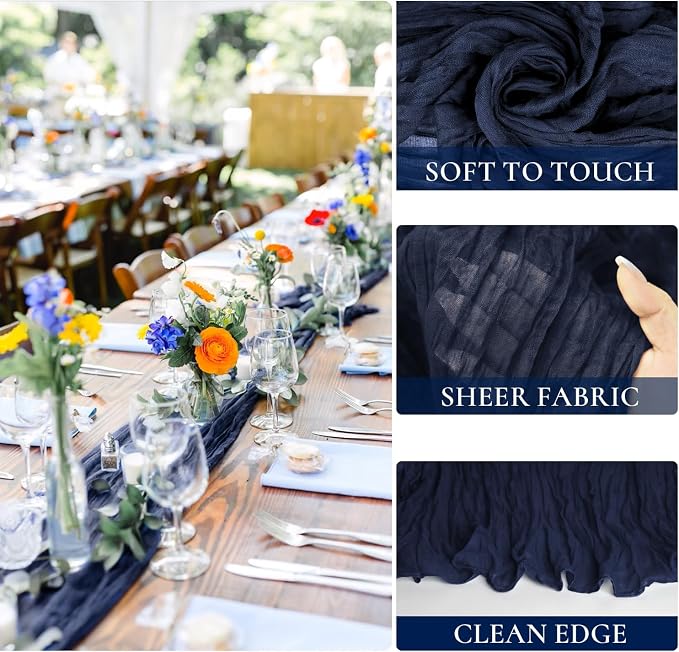 6 Pack Navy Blue Cheesecloth Table Runner Summer 10FT Sheer Navy Cheese Cloth - Image 2