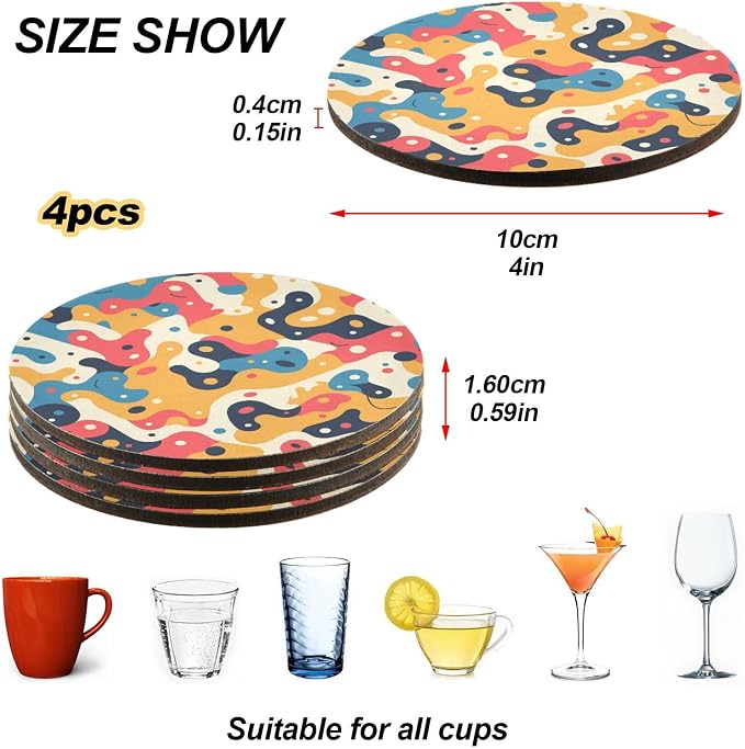 Hand Drawing Camouflage Wavy Aesthetic Drink Coasters Set of 4 Cork Placemats - Image 4