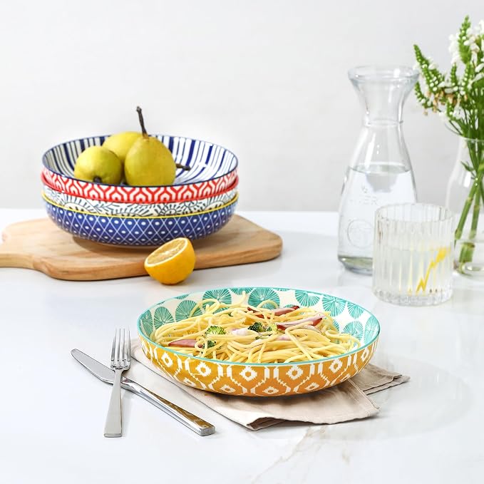 Selamica Ceramic Pasta Bowls Set of 4, 34 OZ Salad Bowls, 8.6 Inch Wide and - Image 2
