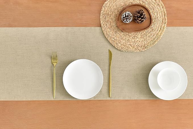 Wracra Linen Table Runner, Burlap Natural Table Runners 108 Inches Long | Rich - Image 2