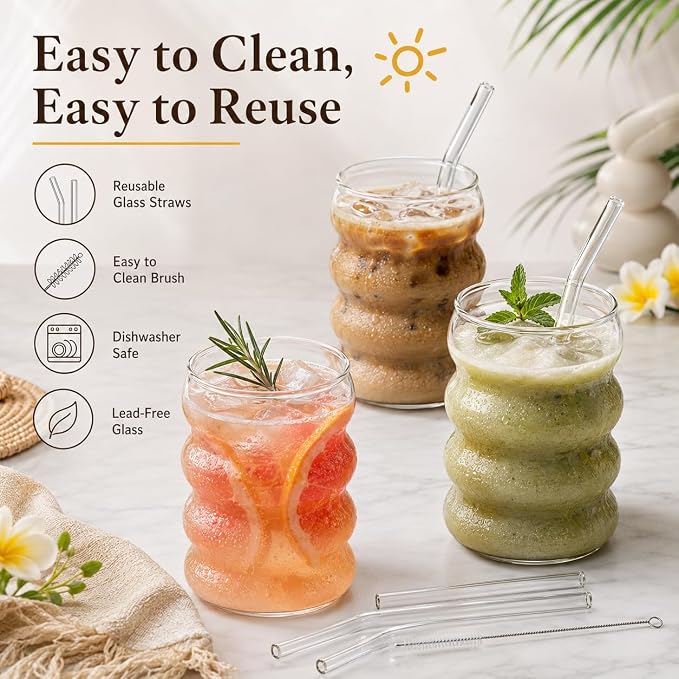 ALINK Ribbed Drinking Glass Cups - Image 9