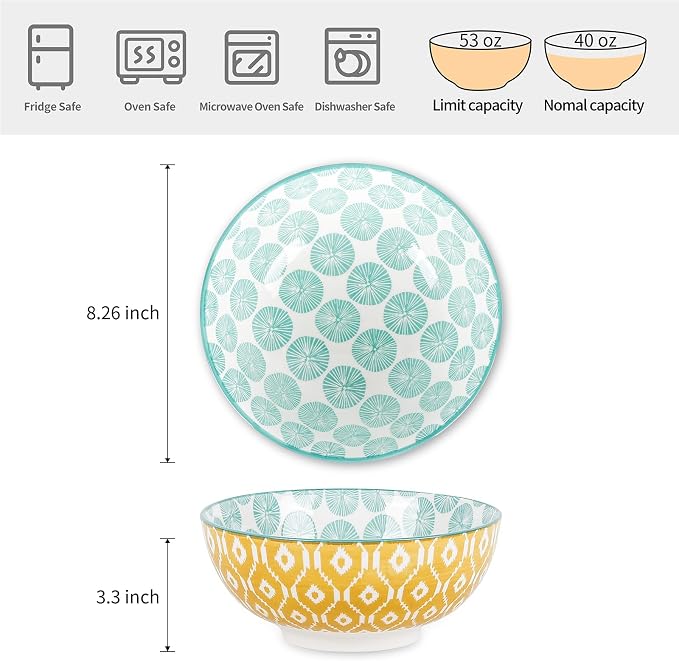 Selamica Ceramic Large Salad Bowls Set, 53 OZ Pho Bowls 8 Inch Soup Bowls - Image 2