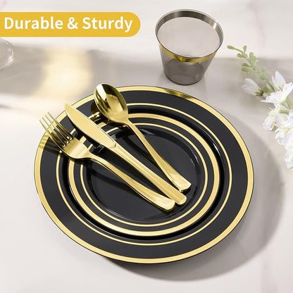 600 Pieces Black Plates for 100 Guests | Include: Dinnerware Set of 100 Dinner - Image 5