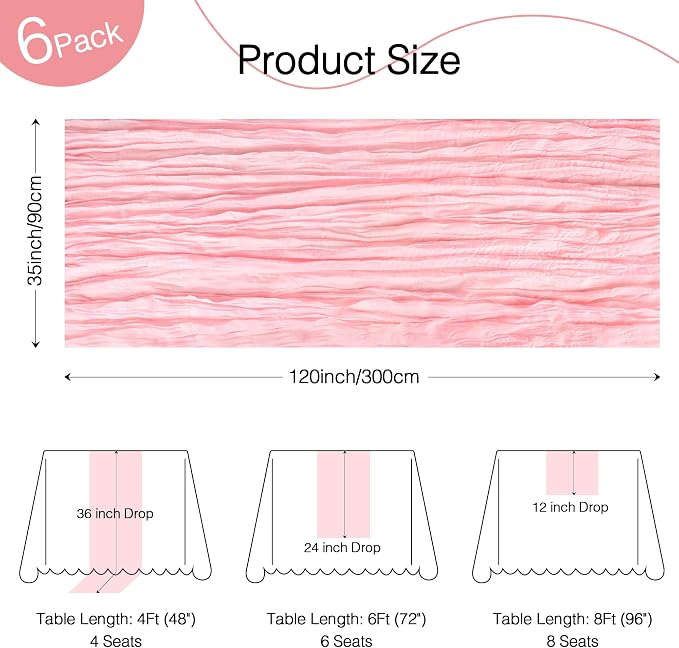 6 Pack Light Pink Cheesecloth Table Runner Boho Gauze Home Decor | 120 Inch - Image 2