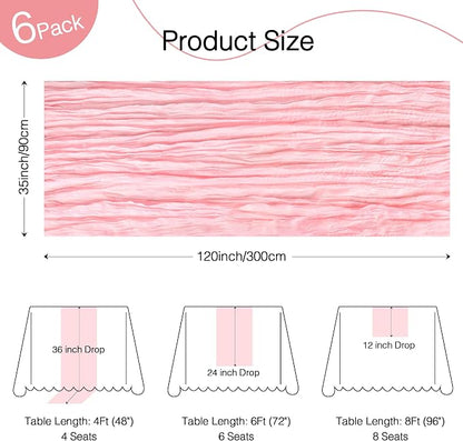 6 Pack Light Pink Cheesecloth Table Runner Boho Gauze Home Decor | 120 Inch - Image 2