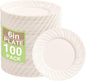 U-QE 100 Count 6 Inch Ivory Plastic Plates - Scalloped Dessert Plates Disposable - Premium Fancy Disposable Heavy Duty Party Supplies for Valentine's Day, Celebrations, Weddings and Events