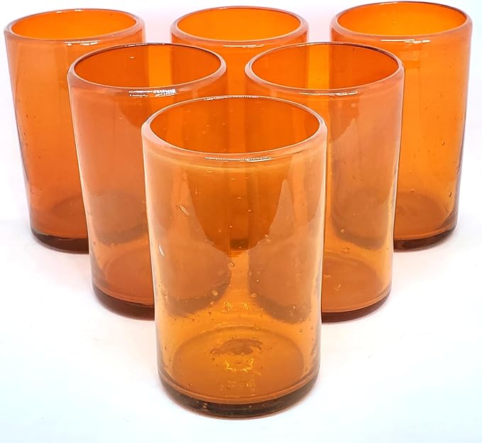 Solid Orange 14 oz Drinking Glasses, Recycled Glass, Toxin-Free by MexHandcraft