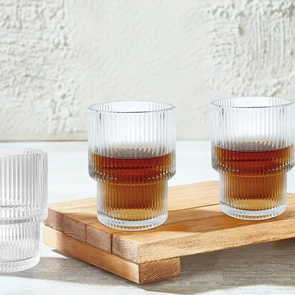 XKXKKE 7 oz Ribbed Drinking Glasses Set of 6, Highball Glasses Ridged Glass - Image 5