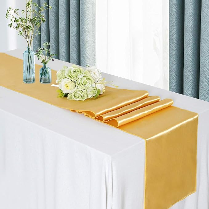 Gold Table Runners 20 Pack 12x108 inch Silk Satin Smooth Fabric | Satin Table - Image 2