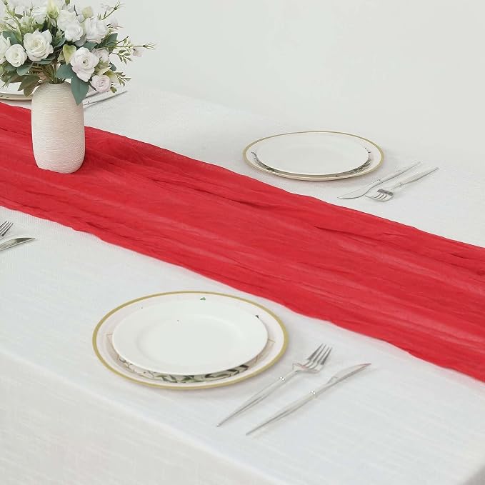 Efavormart 10ft Red Gauze Cheesecloth Table Runner - Image 2