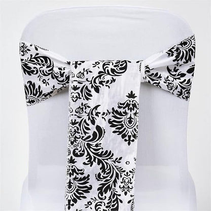Efavormart 5 Pack | Black/White Taffeta Damask Flocking Chair Tie Bow Sashes - Image 3