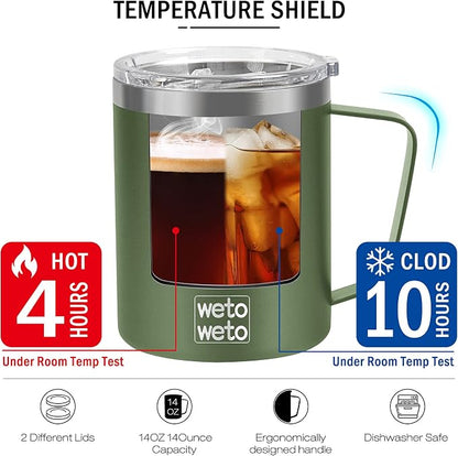 WETOWETO Coffee Mug with Handle, 14oz Insulated Stainless Steel Reusable Coffee - Image 4