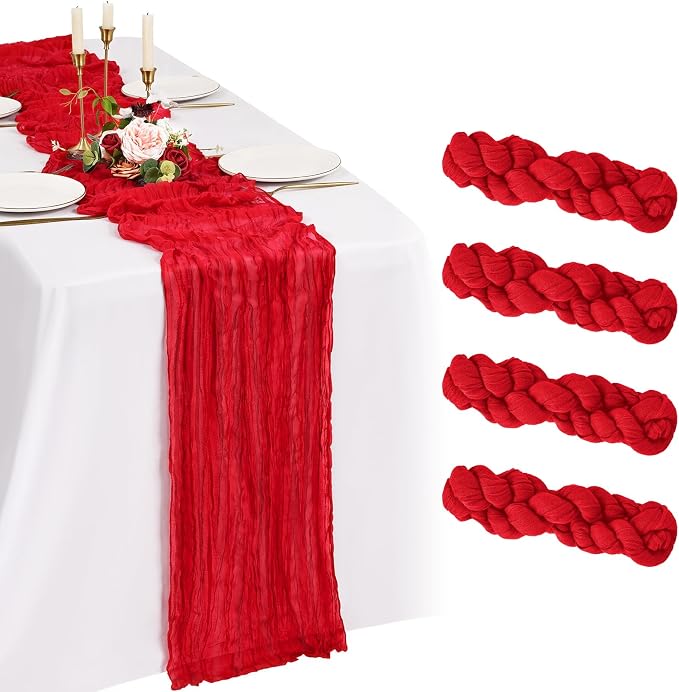 4 Pack Cheesecloth Table Runner 10FT Red Table Runner Boho Gauze Cheese Cloth by Showgeous