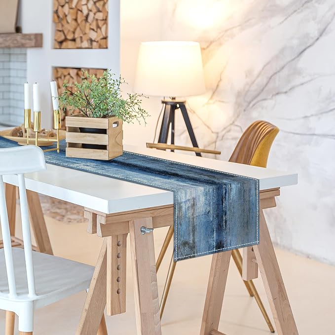 Blue Grey Long Table Runners Modern Art Farmhouse Linen Table Runners Dresser - Image 3