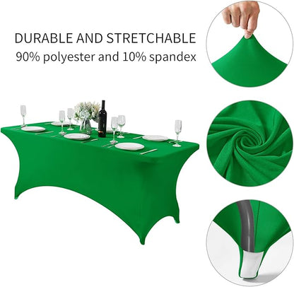 Fokitut 6 Pack Spandex Table Cover for 6FT Table Universal Fitted Stretch Tablecloth for Party, Banquet, Wedding and Events-Emerald