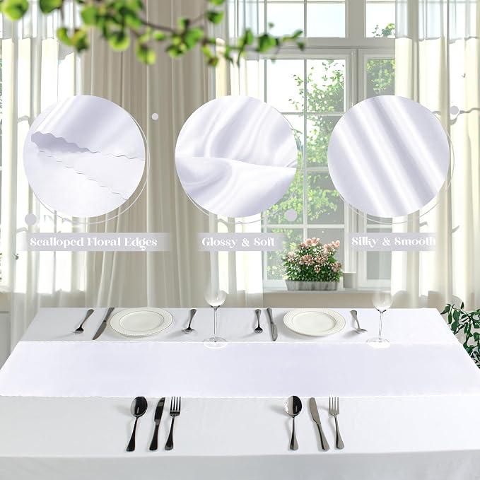 VACVELT White Satin Table Runners, 12x72 Inch, 6 Pack, Scalloped Edge | Silky - Image 6