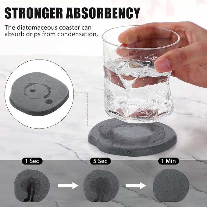 Diatomaceous Earth Coaster ，Set of 6，Unique White Absorbent Coasters - Image 5