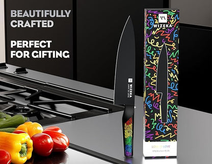 WIZEKA Chef Knife: 8 Inch: Extreme Sharp Kitchen Knife: Full Tang High Carbon Stainless Steel: Chef's knife with Ergonomic Handle with Unique Patterns,Rainbow Series