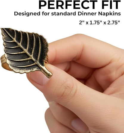ALPHA Living HOME Set of 12 Napkin Rings for Farmhouse Decor Premium Metal Leaf Dinnerware Napkin Holders Thanksgiving, Christmas, and Easter Table Setting (Antique Gold)
