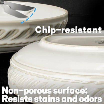 Artena Pasta Bowls, 50oz Large Salad Serving Bowls, 9.75'' Plates Bowls Set of 4, Big White Ceramic Soup Bowls for Kitchen, Embossment Shallow Dinner Bowl, Microwave Dishwasher Safe, Willow Leaf
