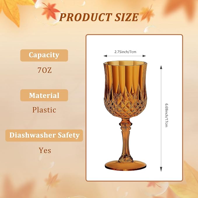 7OZ Plastic Wine Glasses, Reusable Vintage Goblets Unbreakable Drinking Glasses - Image 2